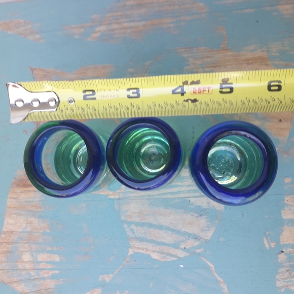 3 Art Glass Hand Blown Shot Glasses Handmade Colored Bubble Glass Blue Green - Picture 8 of 10